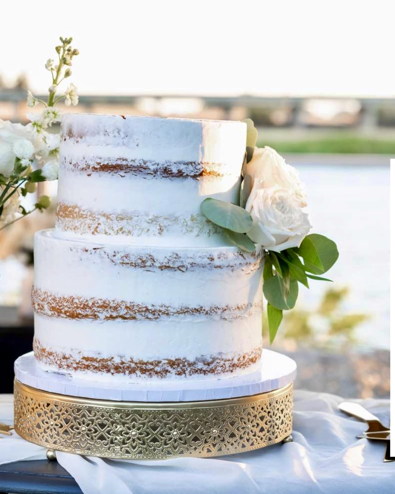 16 Inch Large Gold Cake Stand,Hollow Floral Pattern Round Metal Dessert Stand, Elevated Display Tray for Wedding Receptions, Baby Showers, Birthday Parties, Home Tea Decor customer photo 2