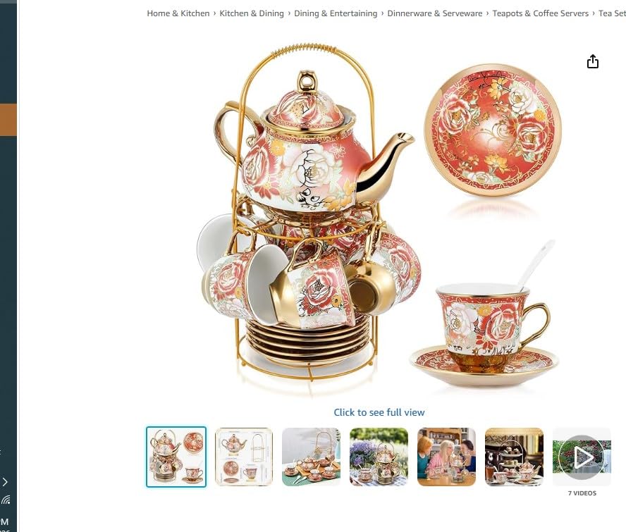 Zhehao 20 Pcs Porcelain Tea Set for Adult, with Metal Holder, Fresh | European Ceramic Tea Party Set for Women, Floral English Teapot Cups Saucers Spoons, Vintage Tea Set Gift, Large Version customer photo 1