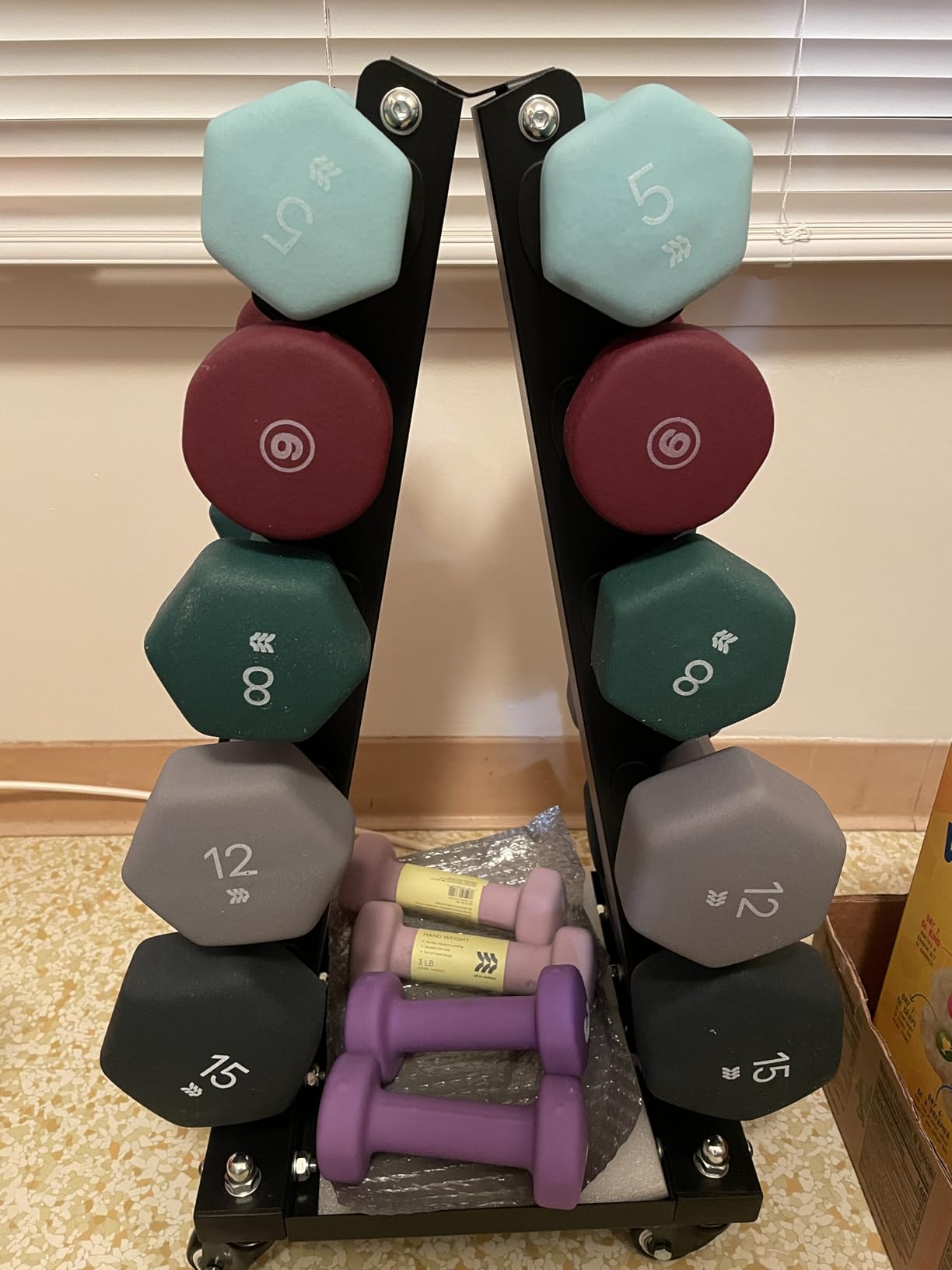 LIONSCOOL Dumbbell Rack Stand Only, A-Frame Rolling Weight Storage and Tray | 5 Tier Steel Rack with Premium Solid Wheels, Portable Home Gym Fitness Storage Organizer, 200/300/700LBS Weight Capacity customer photo 2