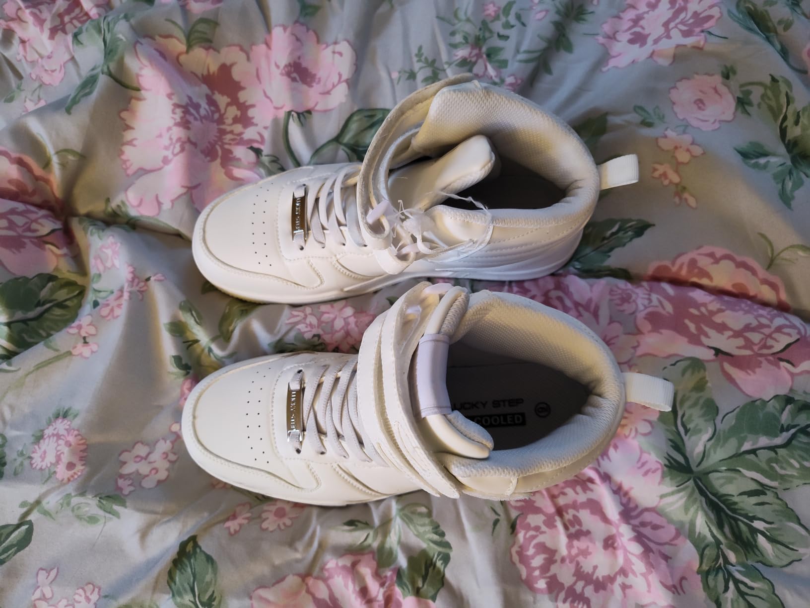 LUCKY STEP Women High Top Fashion Sneakers Ankle Boots | Basketball Walking Tennis Shoes Platform Hook and Loop Faux Leather Sneaker customer photo 2