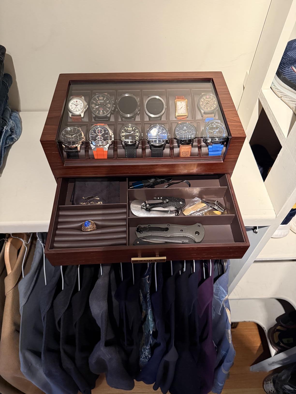 KAMIER High End Watch Box for Men, 12 Slot Wooden Watch Case With Drawer | Watch Display Box with Lid, 2-Layer Watch Holder for Jewelry and Watch Storage for Men Women, Ideal for Gift (With Gift Box) customer photo 1