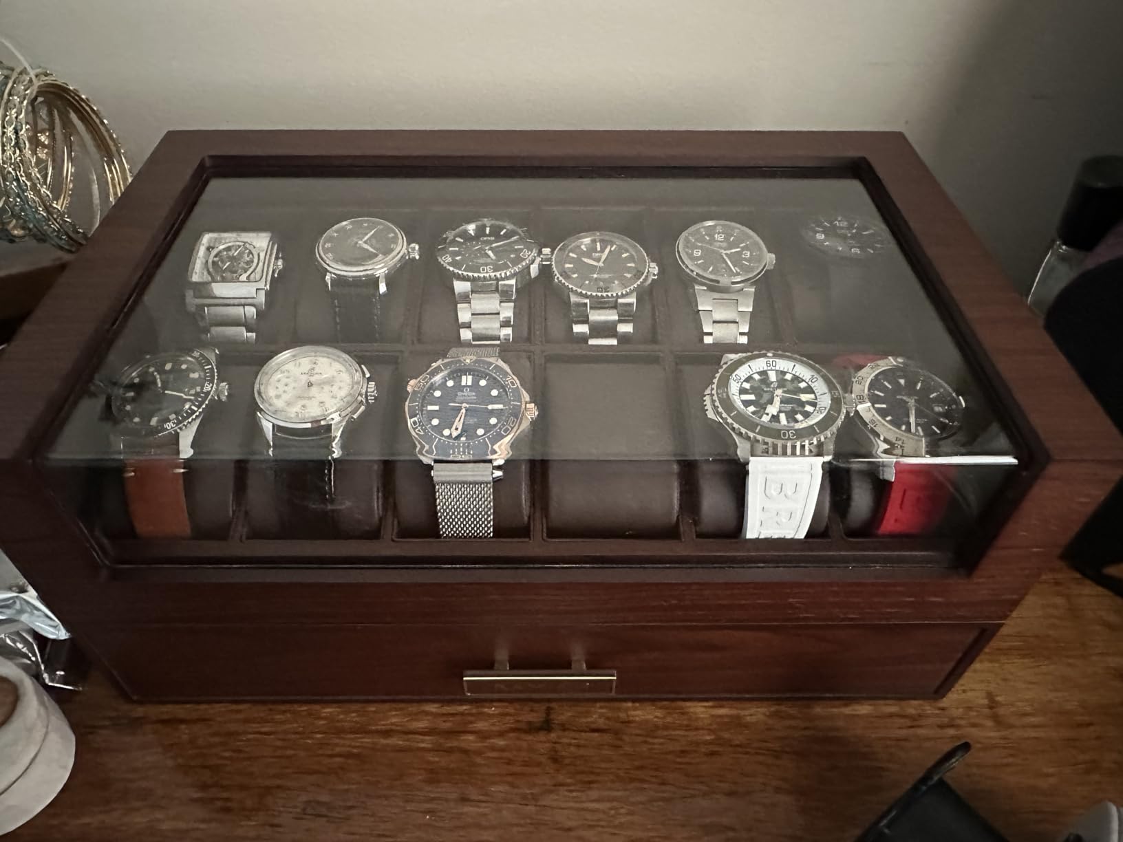 KAMIER High End Watch Box for Men, 12 Slot Wooden Watch Case With Drawer | Watch Display Box with Lid, 2-Layer Watch Holder for Jewelry and Watch Storage for Men Women, Ideal for Gift (With Gift Box) customer photo 2