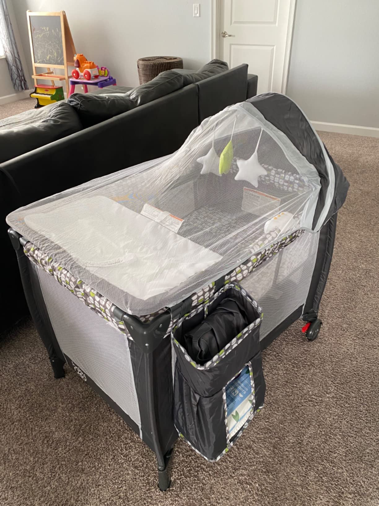 BABY JOY 4 in 1 Pack and Play, Portable Baby Playard with Bassinet, Adjustable Canopy, Changing Table, Lockable Wheels, Music Box, Travel Baby Crib Bassinet from Newborn to Toddler customer photo 1