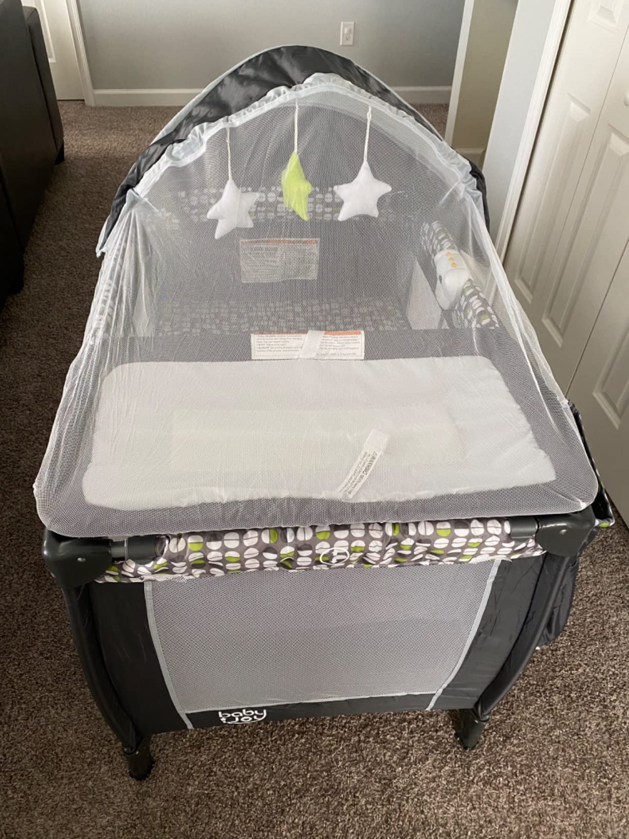 BABY JOY 4 in 1 Pack and Play, Portable Baby Playard with Bassinet, Adjustable Canopy, Changing Table, Lockable Wheels, Music Box, Travel Baby Crib Bassinet from Newborn to Toddler customer photo 2