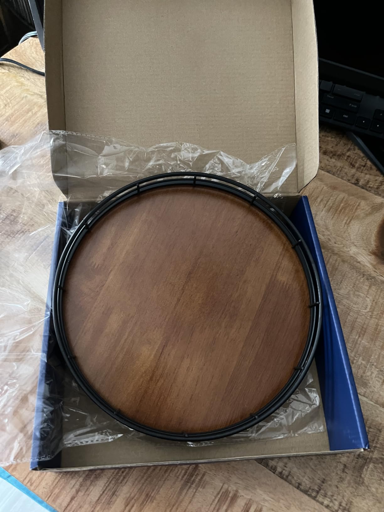 AMH 12-Inch Farmhouse Oak Lazy Susan Organizer, Walnut Finish | Smooth rotating oak tray with walnut finish for dining tables, kitchen counters, pantries and cabinet storage. customer photo 1