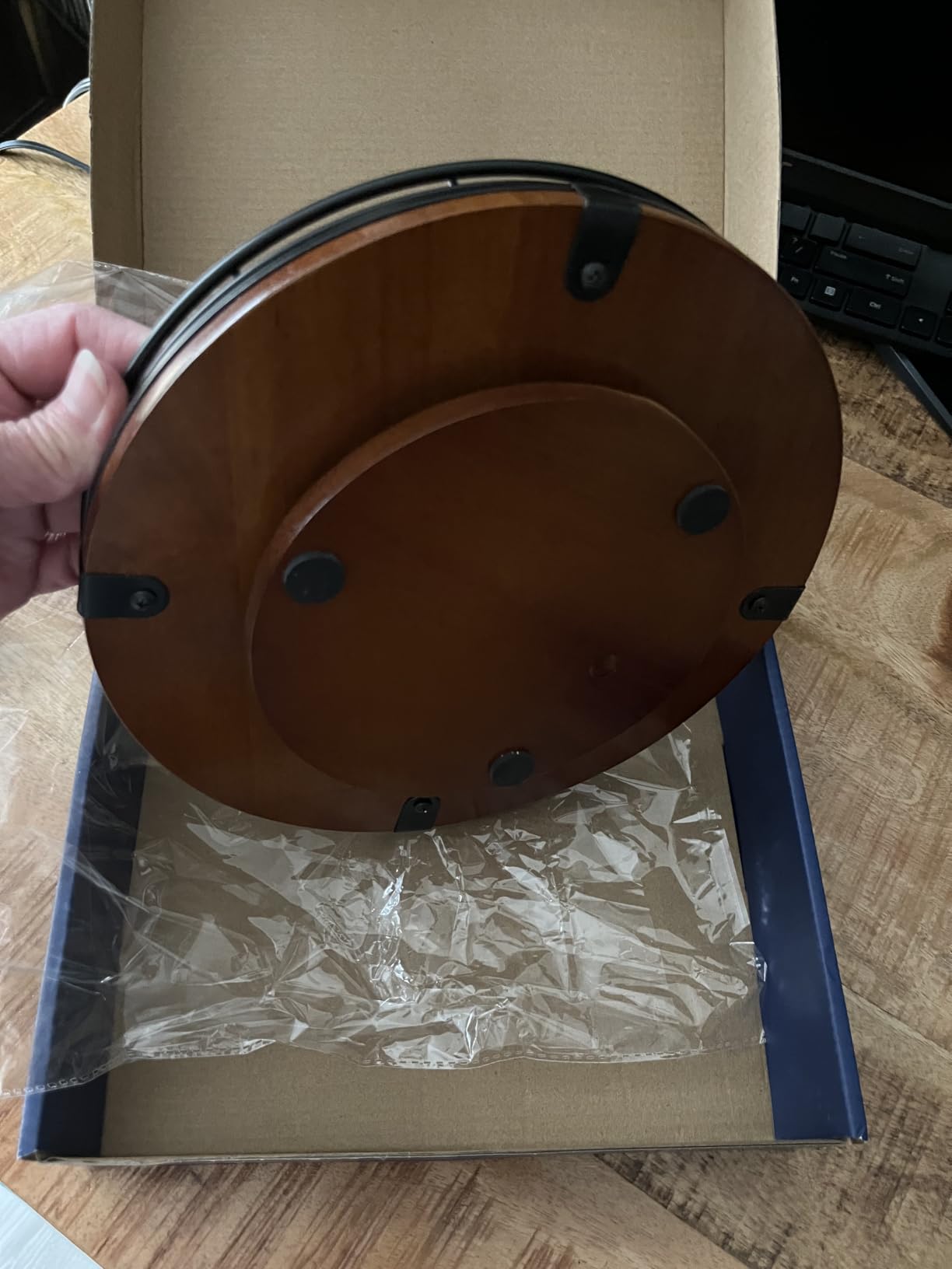 AMH 12-Inch Farmhouse Oak Lazy Susan Organizer, Walnut Finish | Smooth rotating oak tray with walnut finish for dining tables, kitchen counters, pantries and cabinet storage. customer photo 2