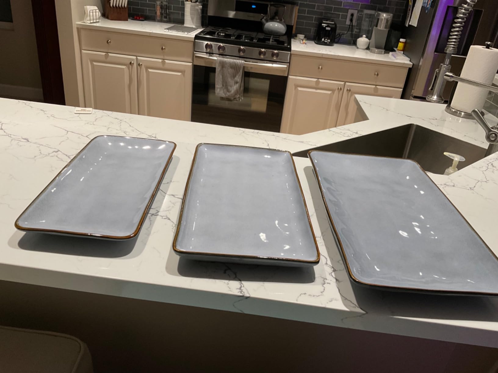 Famiware Serving Platters Set of 3 Sizes - Rectangular, Vanilla White | 15.67