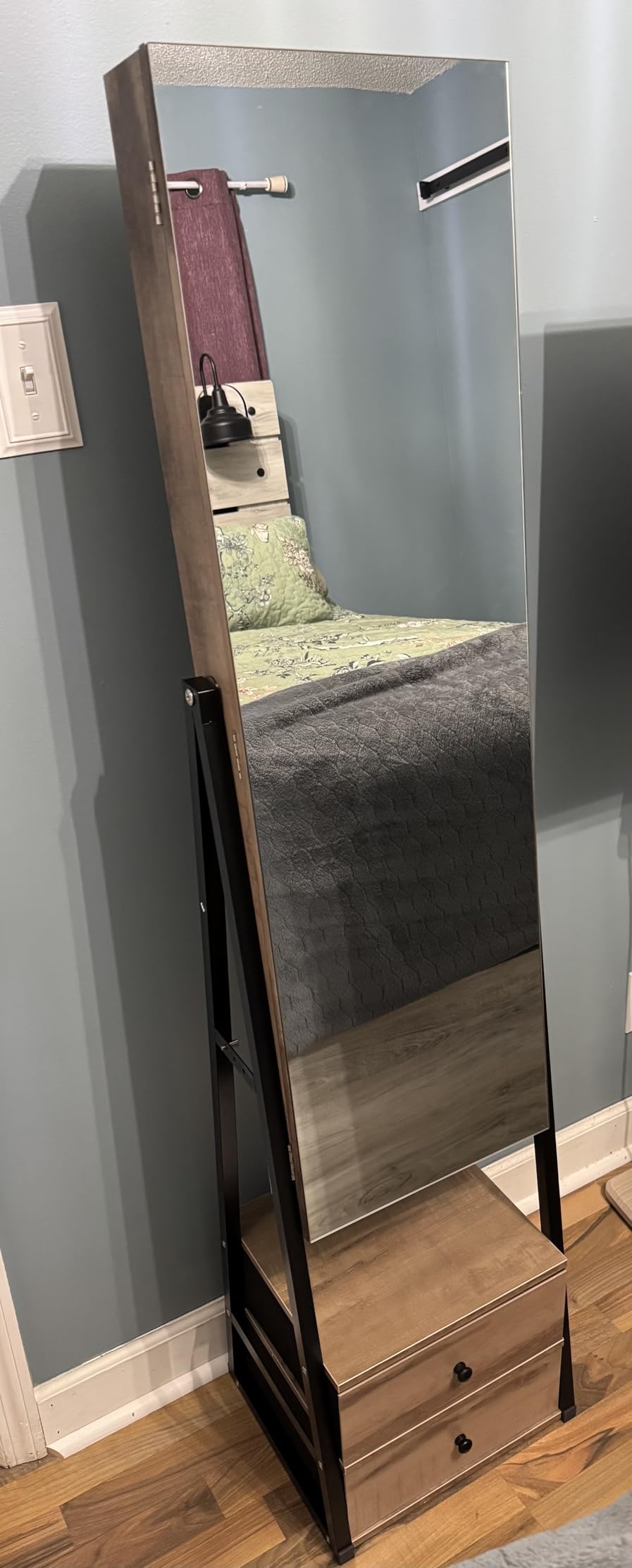 Nicetree Mirror Jewelry Cabinet, Lockable Full Length Mirror, 2 Drawers | Standing Jewelry Armoire with Mirror, Mirror with Jewelry Storage, Adjustable Angles, Easy Assembly, Gift Idea, Rustic Brown customer photo 1