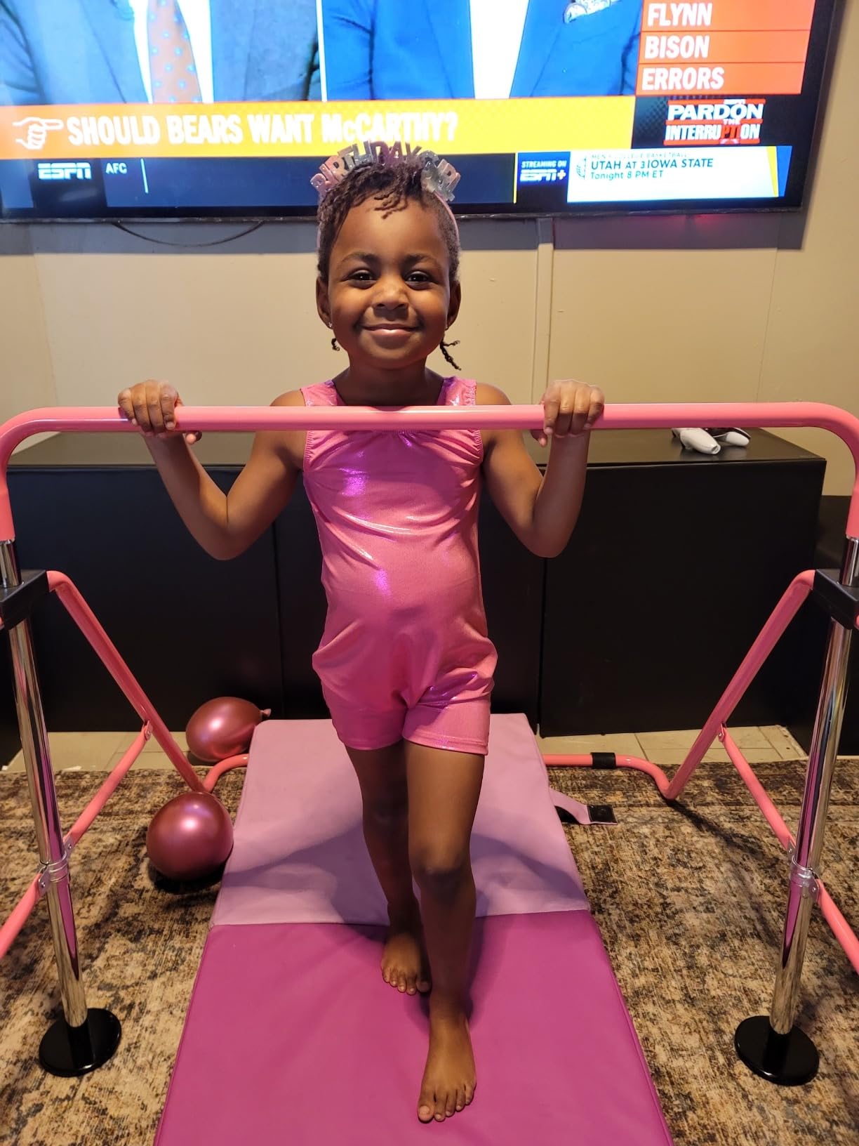Sportsroyals Gymnastics Bar for Kids, Adjustable Height Gymnastic Horizontal Bars, Folding Gymnastic Junior Training Kip Bar for Home, Pink customer photo 2