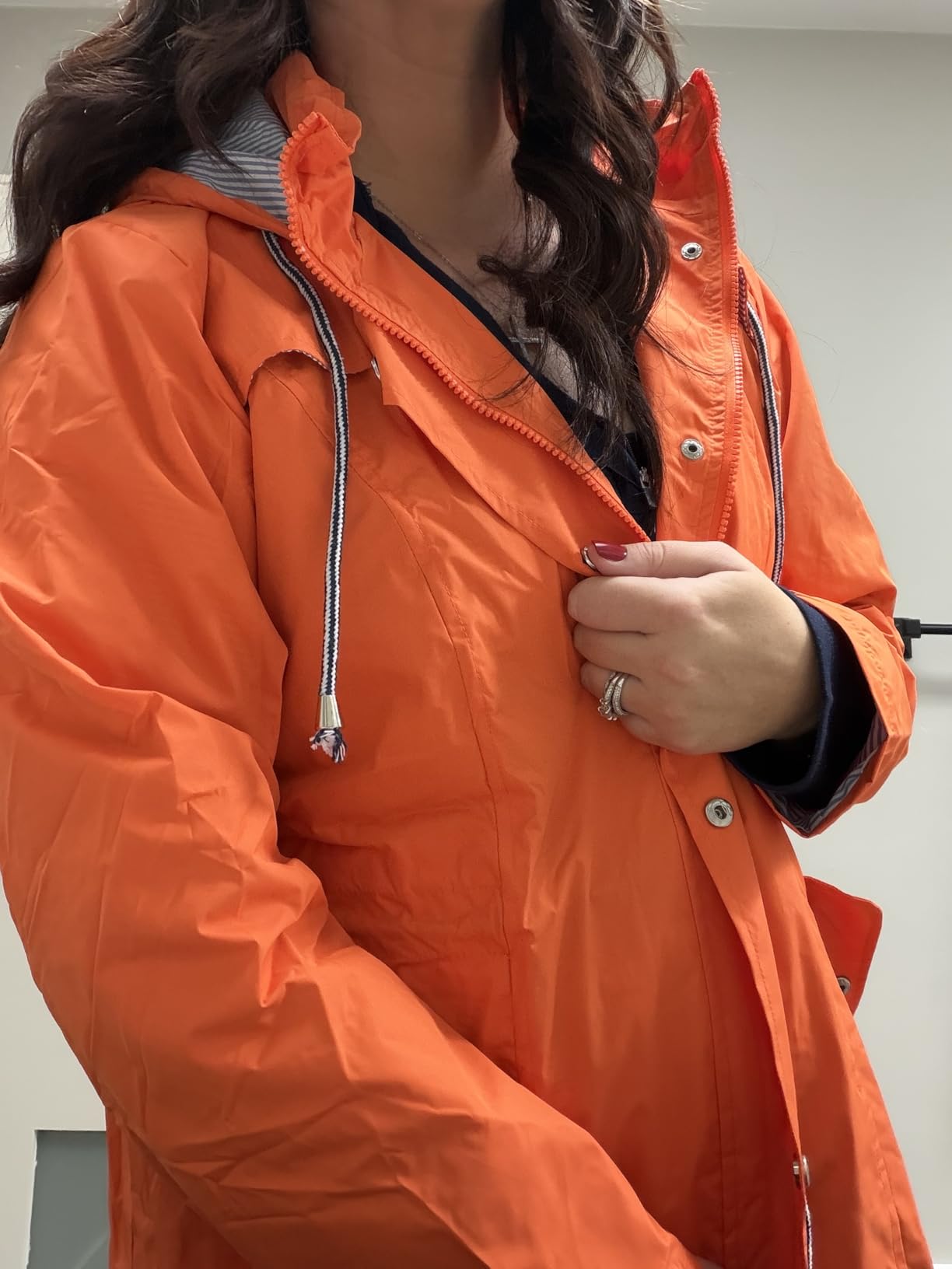 Rain Jacket Women Striped Lined Hooded Lightweight Raincoat Outdoor Waterproof Windbreaker customer photo 1