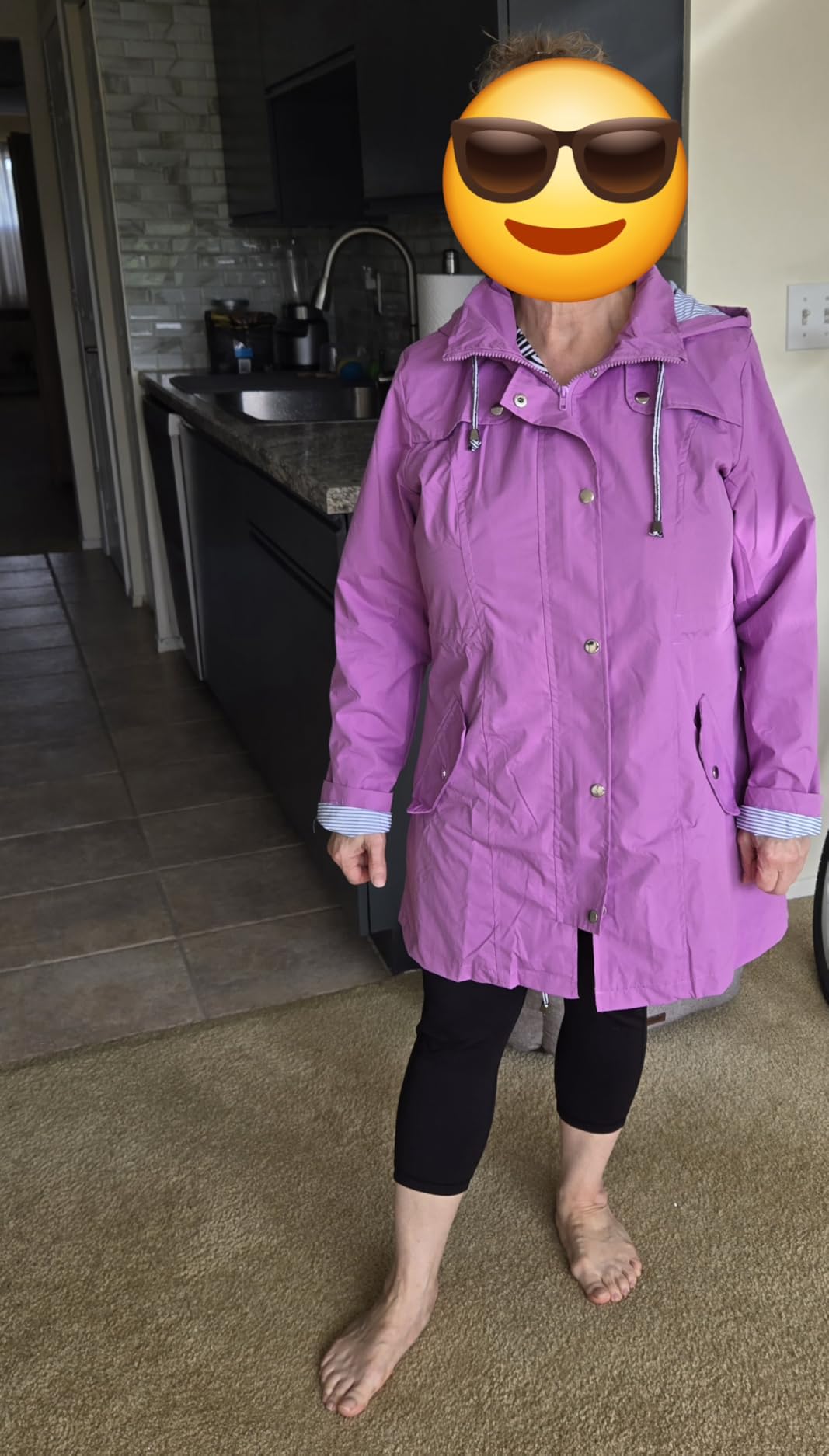Rain Jacket Women Striped Lined Hooded Lightweight Raincoat Outdoor Waterproof Windbreaker customer photo 2