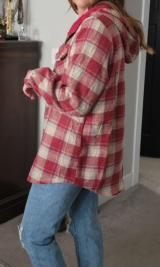 Dokotoo Womens Plaid Shacket Jacket Warm Fleece Hooded Jackets Winter Coats customer photo 1