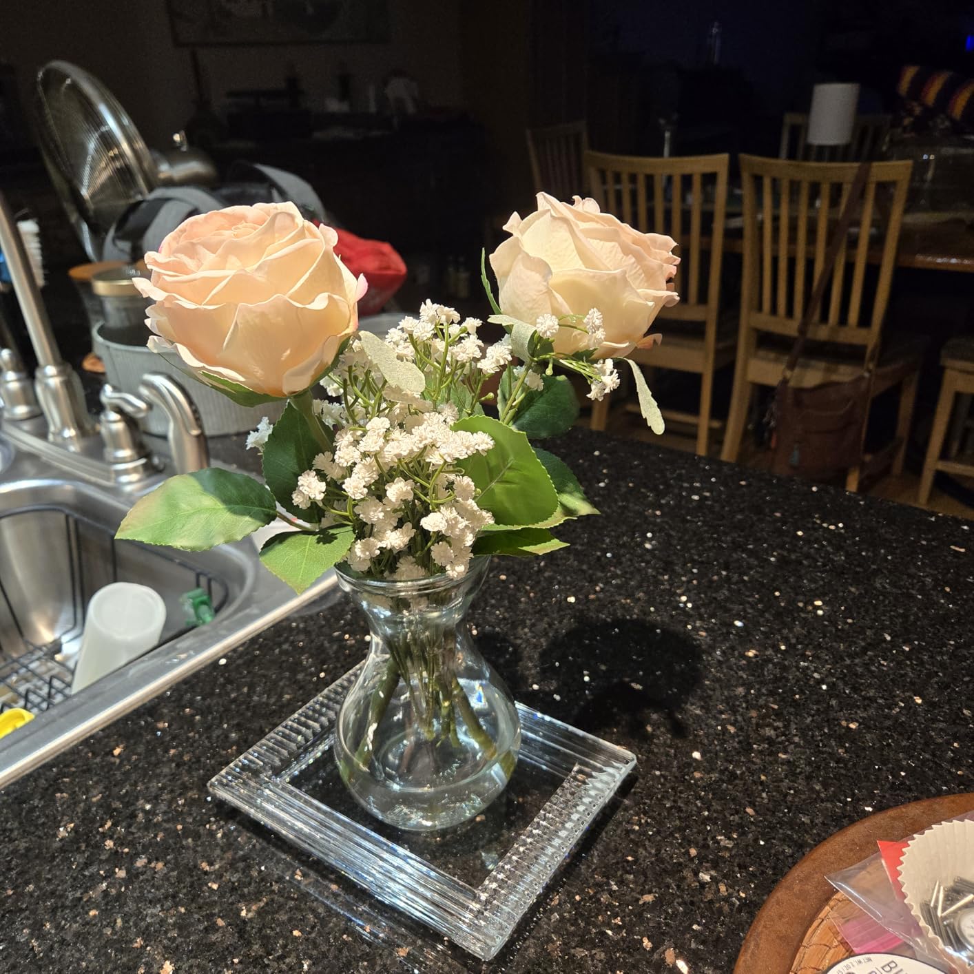 Fake Peonies with Vase, Pink Real Touch Peony Floral Arrangement | Romantic pink peony decor with Austin Rose, creating a soft floral accent for dining tables, bedrooms, offices & home decor customer photo 1
