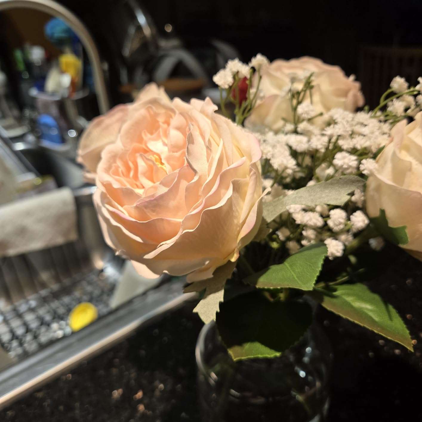 Fake Peonies with Vase, Pink Real Touch Peony Floral Arrangement | Romantic pink peony decor with Austin Rose, creating a soft floral accent for dining tables, bedrooms, offices & home decor customer photo 2