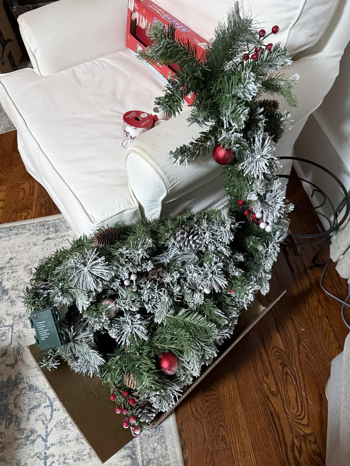 Christmas Garland Flocked 9ft with 50 Lights, Christmas Decor with Pine Cone Red Balls & Berries 50 Light Timer for Mantle Staircase Indoor and Outdoor customer photo 2