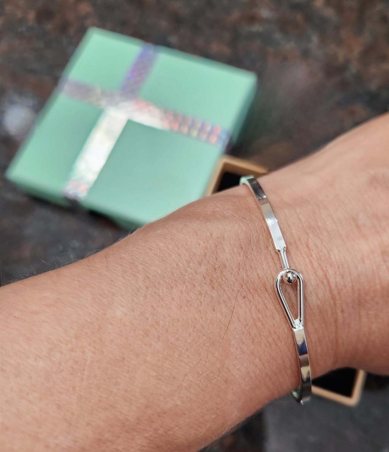 Dainty Gold Bar Bracelet for Women Simple Delicate Thin Cuff Bangle Hook Bracelet 18K Gold Plated Handmade Minimalist Jewelry customer photo 1