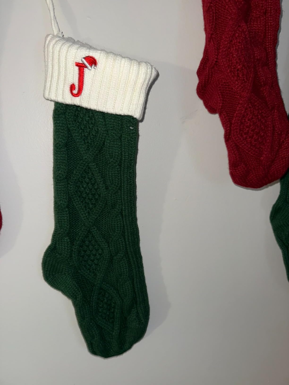 Ulico Christmas Stockings with Initials, 18'' Large Embroidered Monogram Knit Christmas Stocking, Xmas Stocking for Kids, Holiday and Family Stocking for Fireplace or Party Decoration Red Letter A customer photo 1