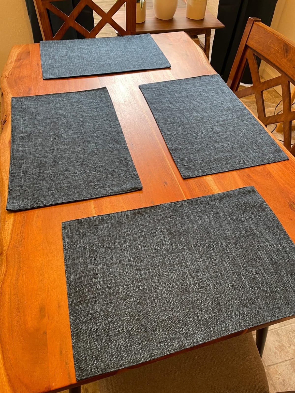 Softalker Faux Linen Cloth Placemats Set of 4-12 x 18 Inch, Light Grey | Double Layered Durable Burlap Farmhouse Place Mats, Non-Slip Washable Rustic Table Mats for Dining Kitchen Party customer photo 1