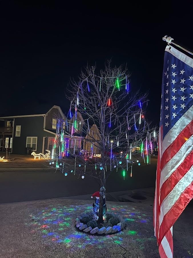 Christmas Lights Outdoor, 24 Tubes Meteor Shower Lights for Xmas Decoration | Equal to 3 Sets of 8-Tubes, Waterproof Snow Falling Icicle Lights for Xmas Yard Tree Party Window House, UL Plug, White customer photo 2