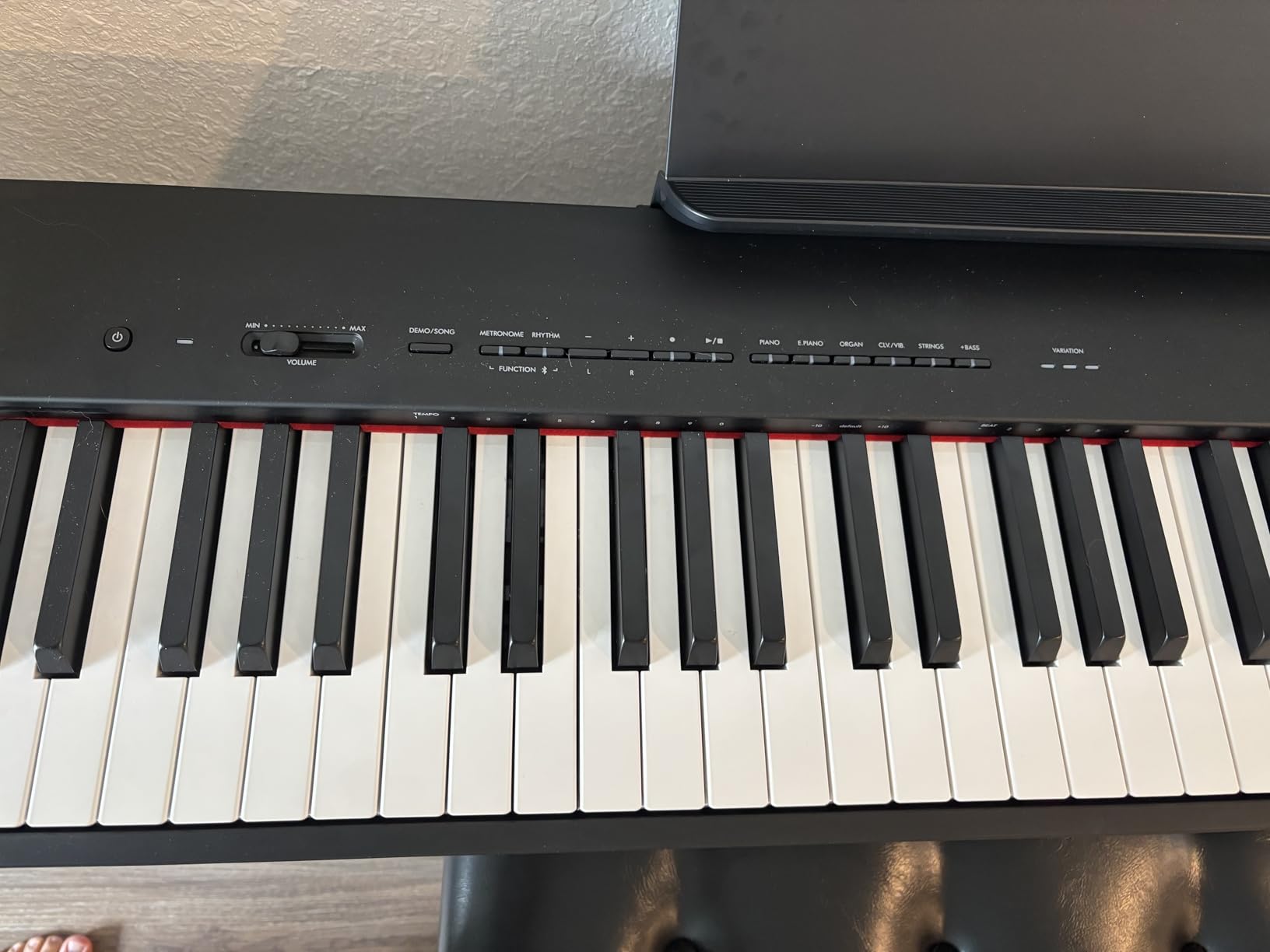 P225 88-Key Digital Piano with Weighted Keys, Portable Design, Keyboard, Music Rest, Sustain Foot Switch, and Built-In Speakers, White (P225WH) customer photo 1
