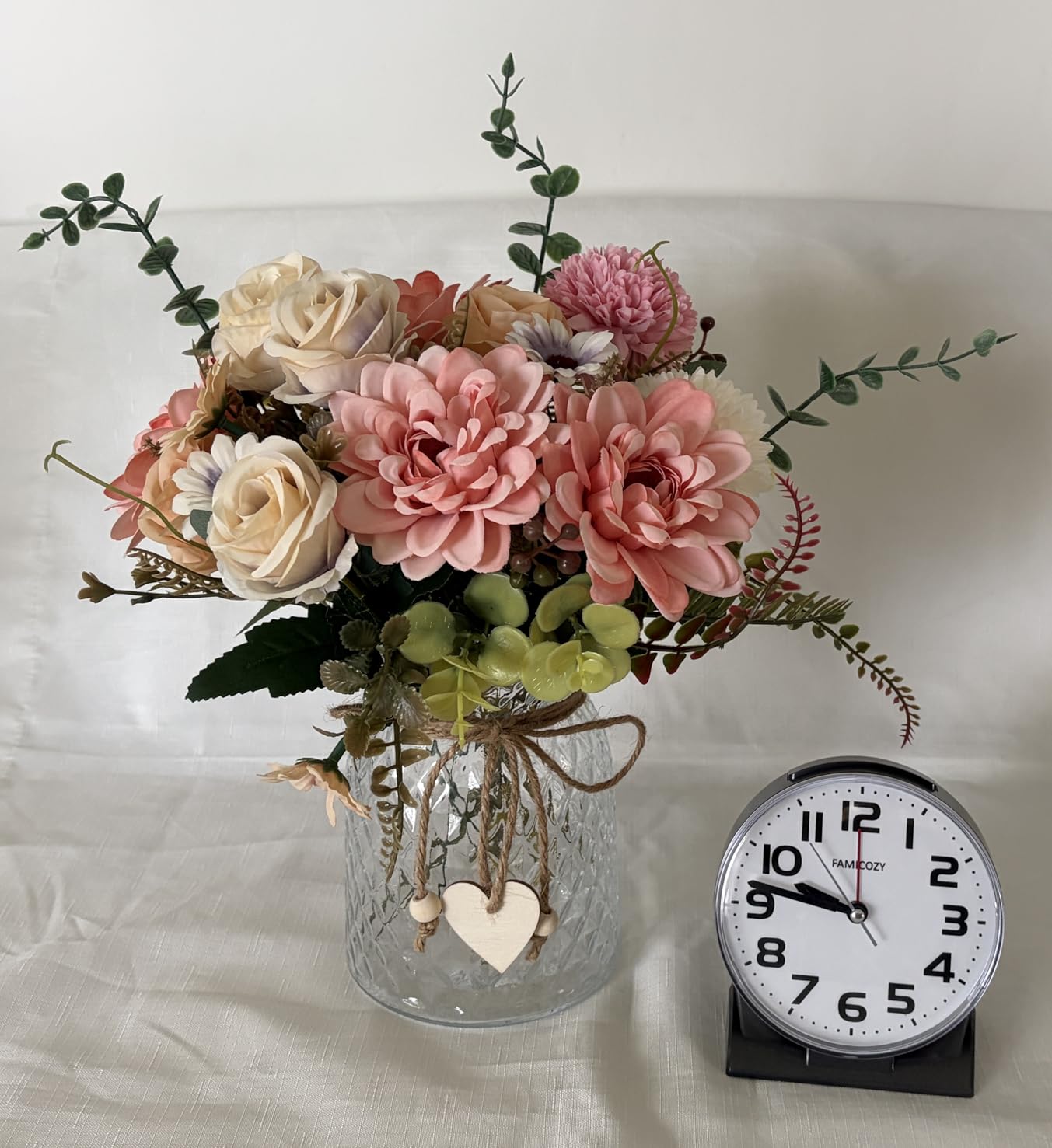 Fake Flowers with Vase, Faux Flowers in Vase for Home Decor, Silk Pink Dahlia Artificial Flowers with Vase for Coffee Table Decor, Living Room Bathroom Plant Decor, Centerpiece Table Decorations customer photo 1