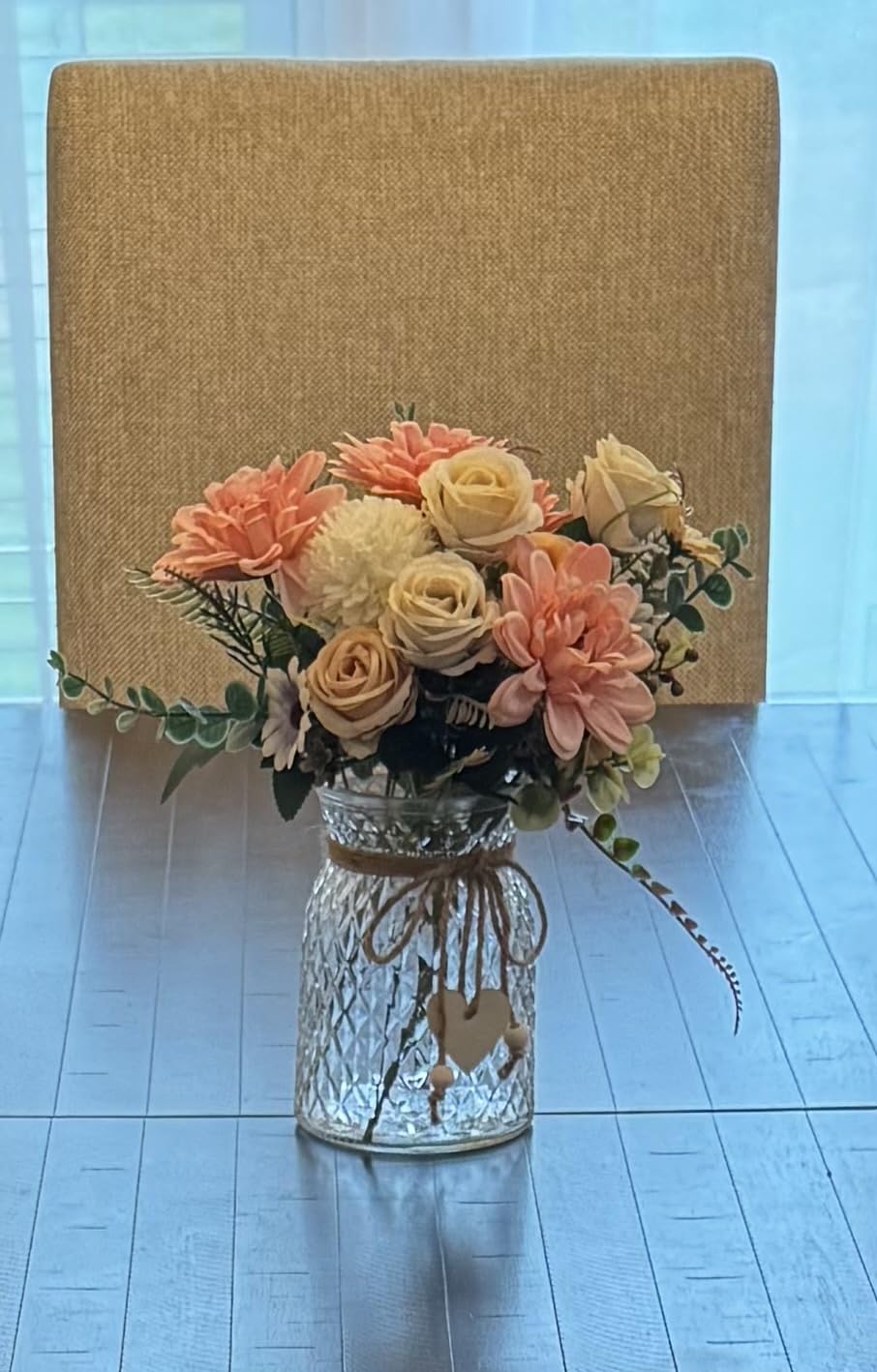 Fake Flowers with Vase, Faux Flowers in Vase for Home Decor, Silk Pink Dahlia Artificial Flowers with Vase for Coffee Table Decor, Living Room Bathroom Plant Decor, Centerpiece Table Decorations customer photo 2
