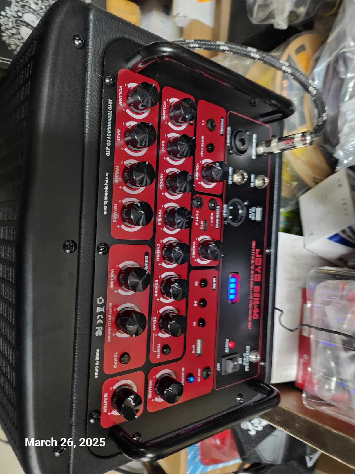JOYO 40W Portable Acoustic Guitar Amp with Effect Rechargeable Bluetooth Combo Amplifier, Guitar & Mic Channel 20 Drum Pattern, XLR DI Out, USB-C Recording & Live Streaming for Phone (BSK-40 Black) customer photo 1