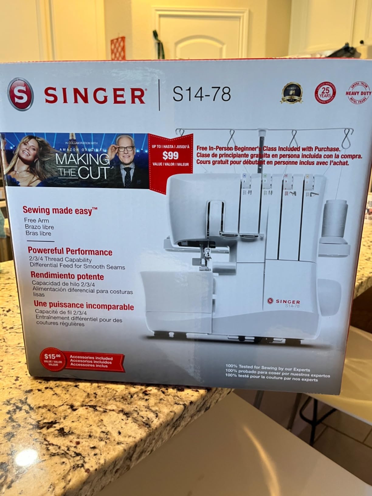 SINGER S14-78 Serger Overlock Machine, 2-3-4 Stitch Capability, White | Accessories included, color coded threading, 1300 stitches/min, differential feed, LED light, for DIY projects, scarves customer photo 1