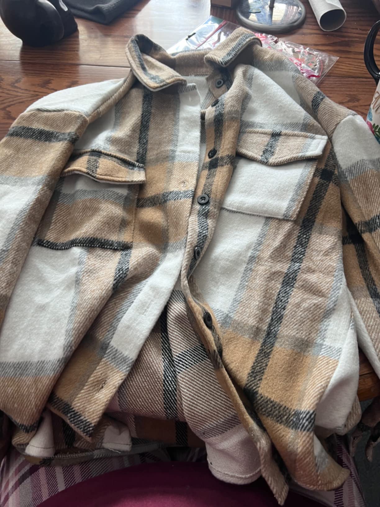 Women's Plaid Shacket, Flannel Button-Down Jacket customer photo 1