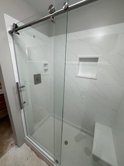 Woodbridge 57.5-60 in. W x 76 H Soft Close Frameless Shower Door, 3/8 in. (10mm) Explosion-Proof Tempered Glass, Brushed Nickel Finish, BSDC6076-B customer photo 1