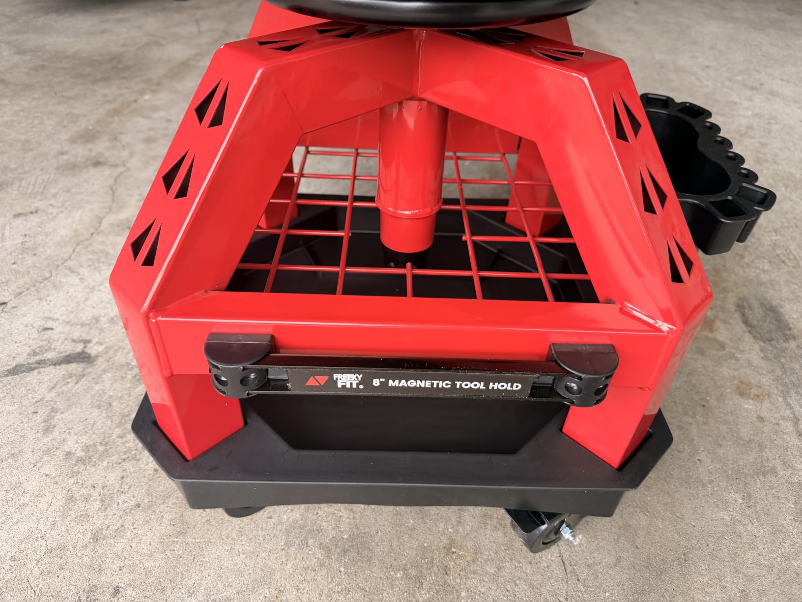 Rolling Shop Stool for Garage with Casters, DO02-Adjustable Height 360° Swivel Shop Seat with Tool Tray Storage, 330 LBS Capacity Padded Mechanic Stool, Magnetic Tool Hold, Heavy Duty, Red customer photo 1