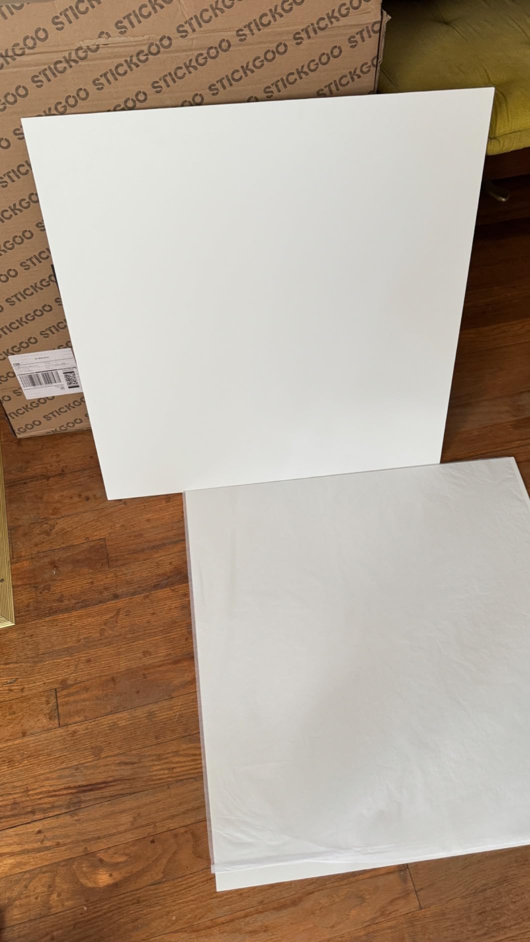 STICKGOO Smooth Drop Ceiling Tiles 2ft x 2ft, PVC Ceiling Tile 24 x 24in - Waterproof, Fire-Rated to Prevent Breakage - Package of 12 Tiles Cover 48 Sq. Ft, White customer photo 1