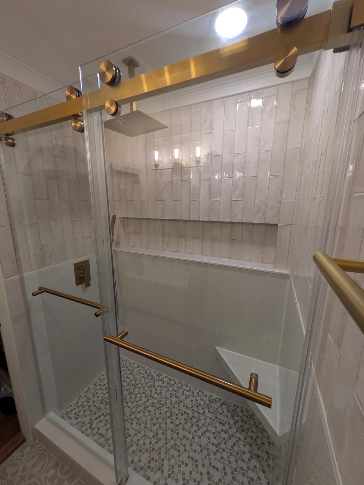 VITRA-200 56.5-59 in. W x 78 in. H Frameless Shower Door, Double Sliding with 3/8 in. Clear Tempered Glass (Matte Black) customer photo 1