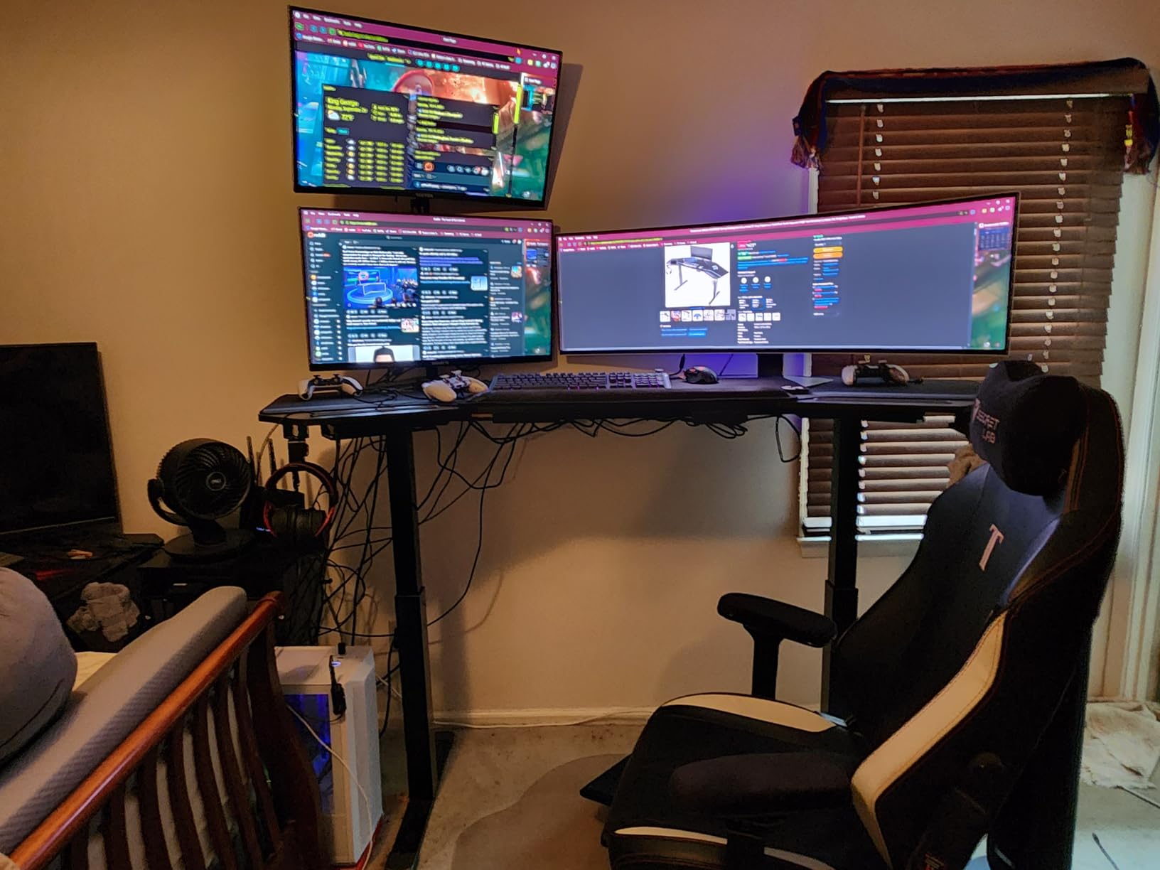 EUREKA ERGONOMIC Standing Desk with Keyboard Tray, Large Music Studio Gaming Desk, Wing Shaped Sit Stand Table 72'', LED Convertible Shelves, Dual Motor&Slot, Maple customer photo 2
