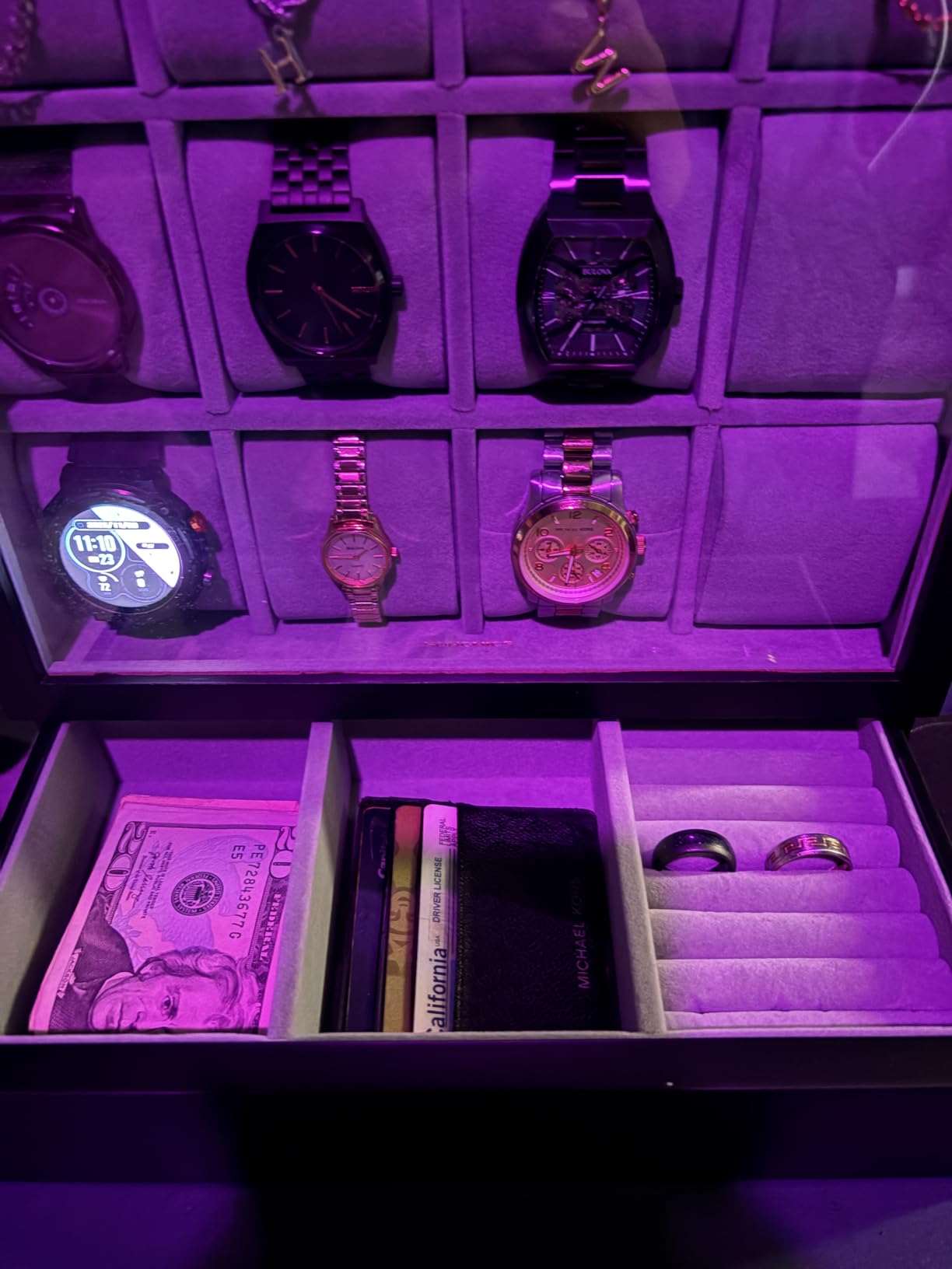 SONGMICS 12 Watch Display Case, Watch Box with Hidden Storage | Vertical Jewelry Box, MDF and Wood Veneer, 11.6 x 5.9 x 12.9 Inches, Gift Idea, Black and Gray, ANICIA Collection UJOW014B01 customer photo 1