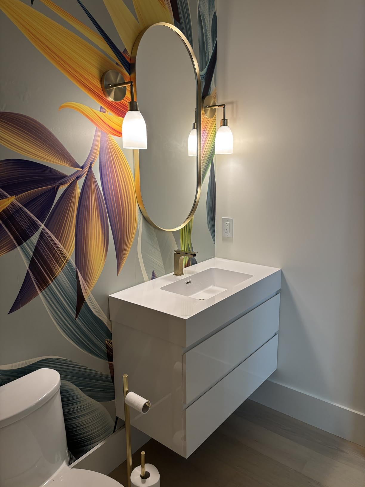 Alice 30Inch Modern Bathroom Vanity (White Glossy, Rectangular) with Sink and Overflow, Floating Wall Mounted Storage Cabinet, One-Piece Basin, E1 Environmental Protection Board, Modern Wall-Mounted Vanity with Engineered Stone Top, 2 Soft-Close Drawers, Spacious Storage for Small Space, Guest Bathroom customer photo 1