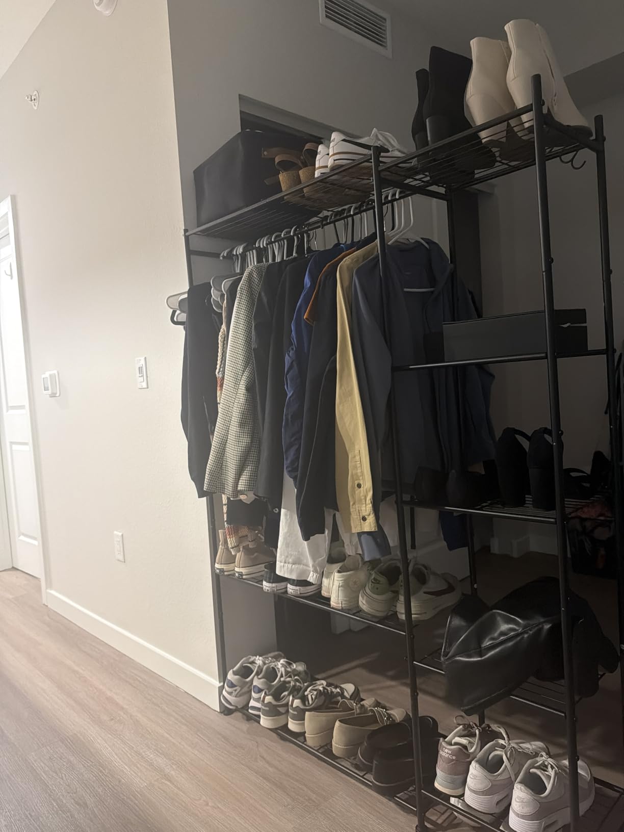 HOMIDEC Wardrobe Closet,Portable Clothes Rack with 4 Tiers Shelves | Freestanding Closet Organizers and Storage System with Hanging Rod,Steel Clothing Rack Suitable for Cloakrooms,Bedrooms.Black customer photo 2