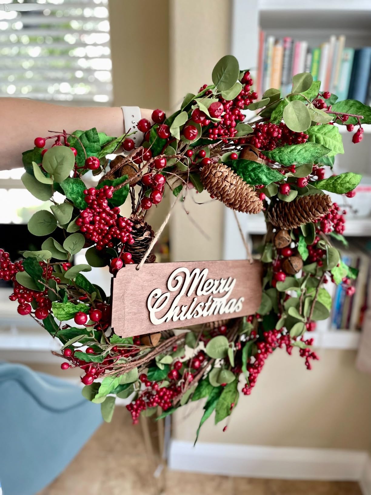 WreathDream 20 inch Artificial Christmas Wreath for Front Door Winter Wreath with Green Magnolia Leaves and Rusty Bells for Front Door Farmhouse Indoor Outdoor Holiday Home Decor customer photo 1