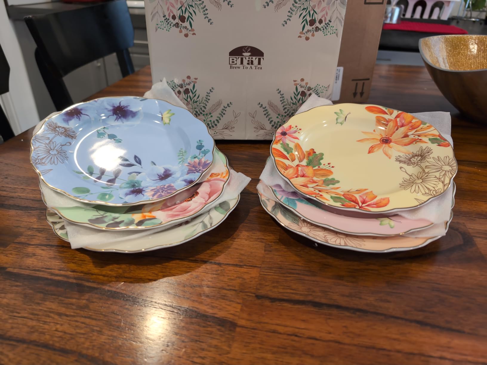 BTaT- Porcelain Floral Plates Set, 6 Pack, 8 Inch | Royal Dessert Appetizer Salad Plates Floral Design Small Dinner Plates Snacks Cakes Fruits Everyday Table Use customer photo 2