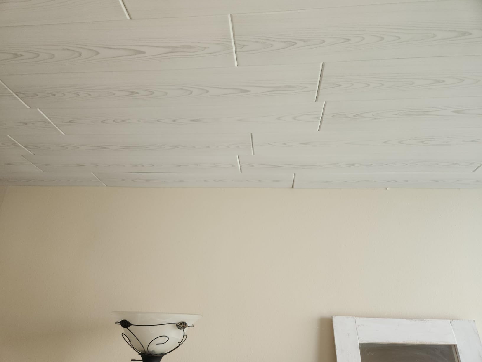 DIY Glue Up P02- Foam Ceiling Tiles Panel/Planks Gray White Wood, 39.3