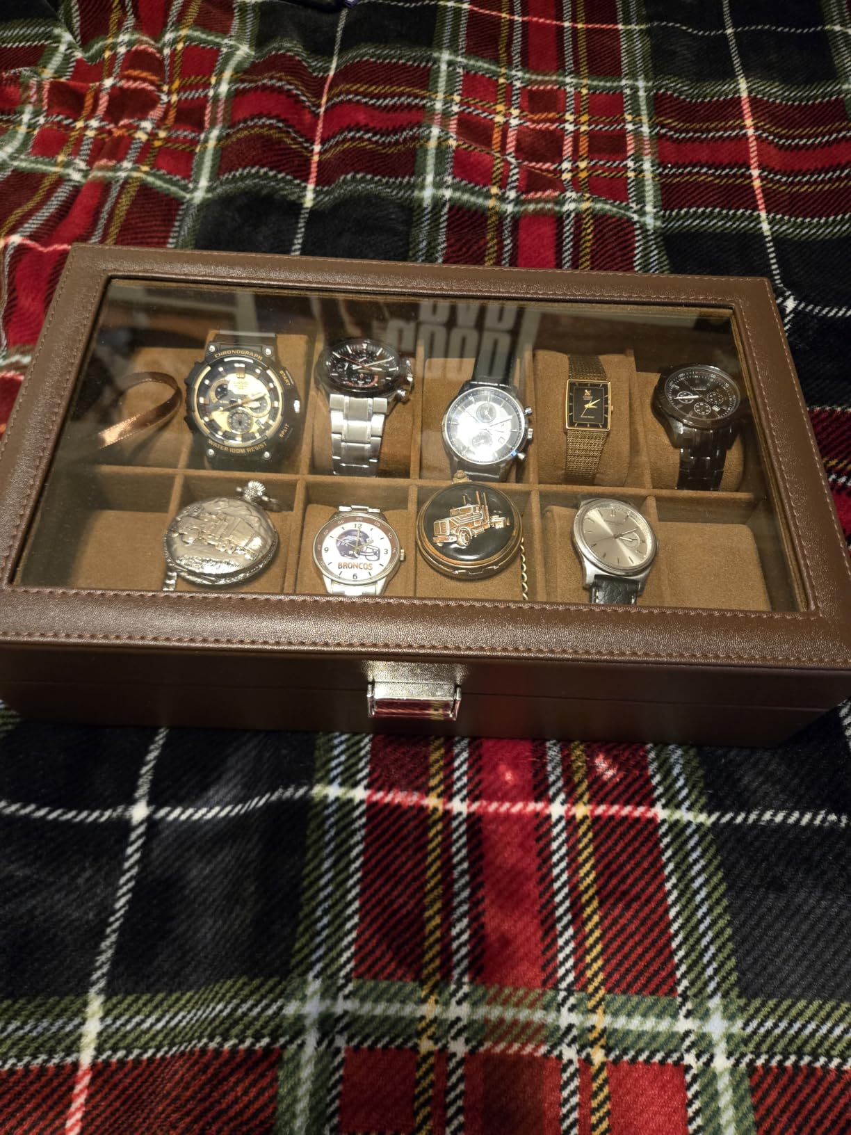 ProCase Watch Box Organizer, 12 Slot Watch Display Case, Brown | Watches Storage Boxes Holder for Men Women, Large Glass Lid, Removable Pillows, Anniversary Christmas Birthday Gifts customer photo 2