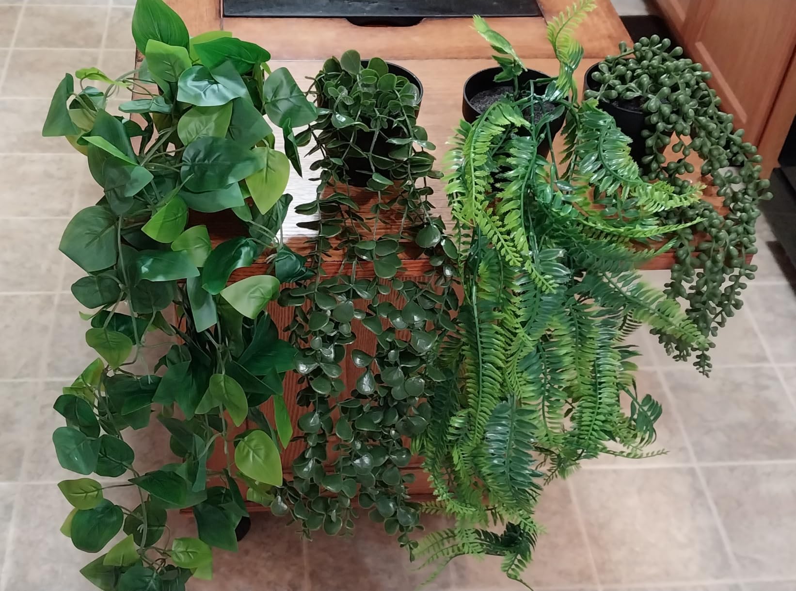Der Rose 4Pcs Fake Hanging Plants with Lush Cascading Greenery | Artificial plants with black pots, 20-34 in long faux vine, for bathroom, kitchen, living room wall, shelf decor indoor customer photo 1