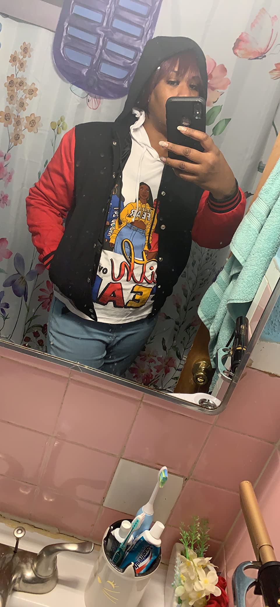 Decrum Mens Letterman Bomber Hooded Varsity Jackets customer photo 1