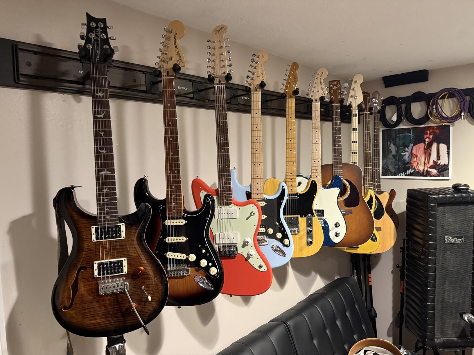 Guitar Wall Mount Hangers - Holds 5 Guitars, Walnut Wood Grain, Strong Aluminum Metal Stand Rack, Adjustable Display Set, SMH-05W customer photo 1