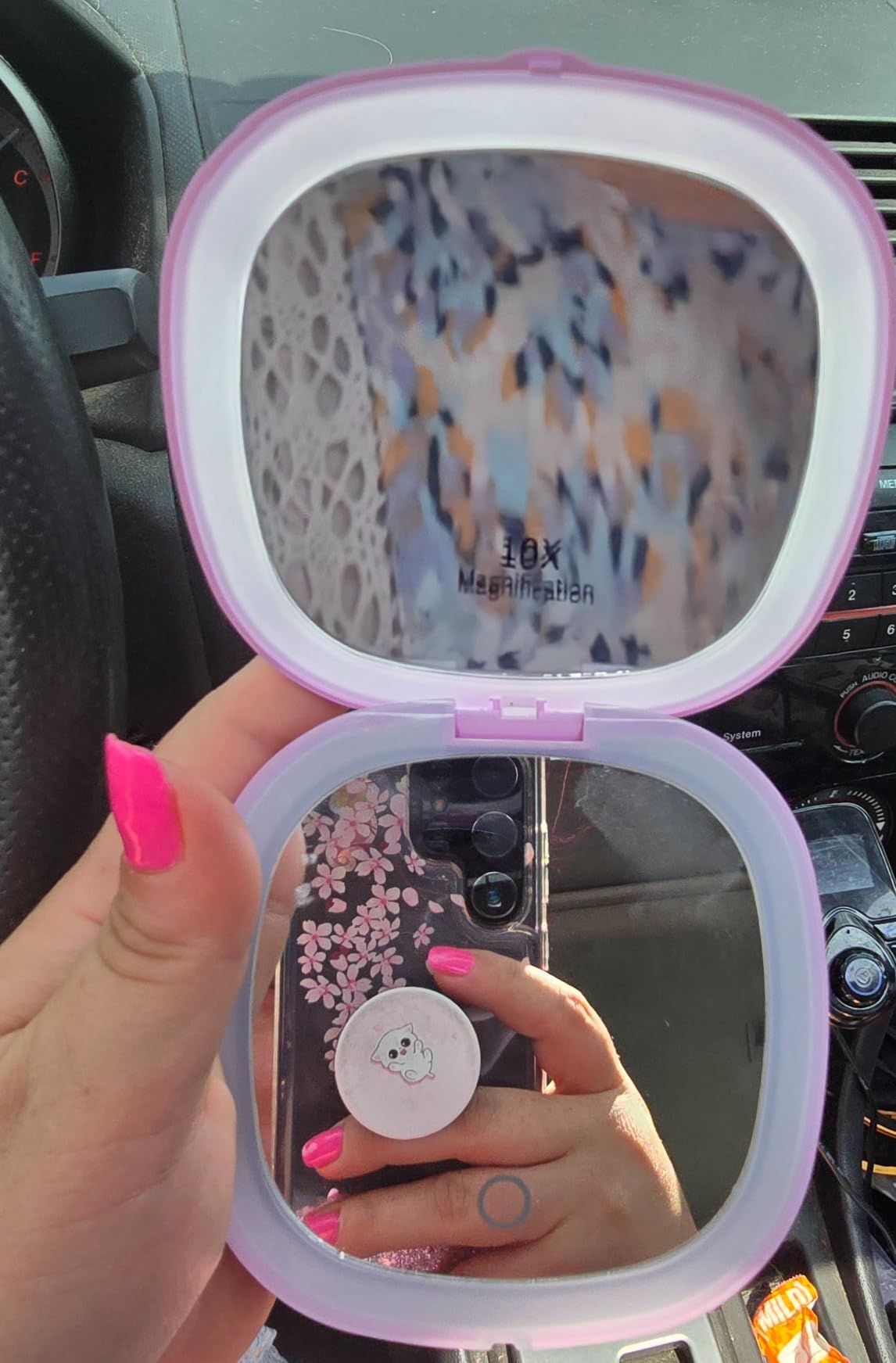 WOBSION 1x/10x Rechargeable Lighted Travel Makeup Mirror | Compact Magnifying Mirror with Lights, Portable for Bag, 4inch, Gift, Rose Gold customer photo 1