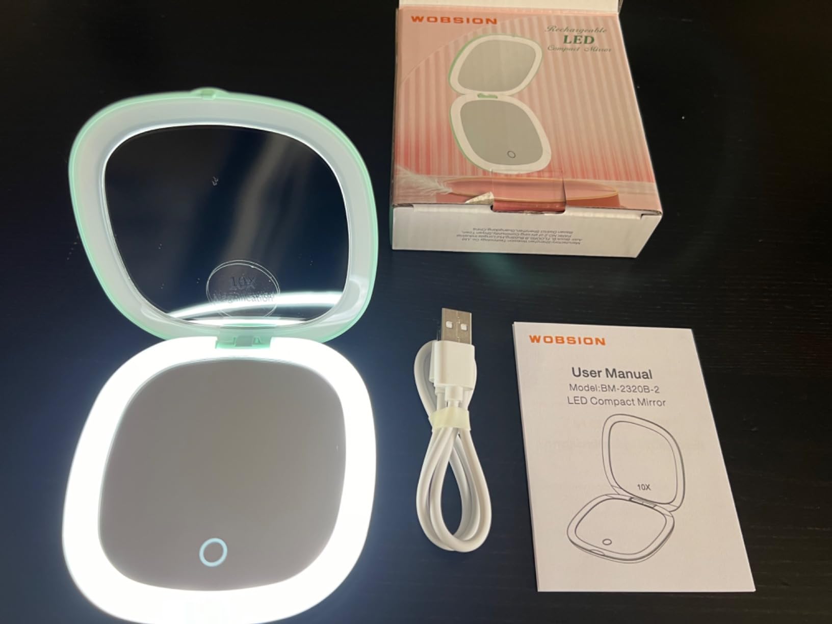 WOBSION 1x/10x Rechargeable Lighted Travel Makeup Mirror | Compact Magnifying Mirror with Lights, Portable for Bag, 4inch, Gift, Rose Gold customer photo 2