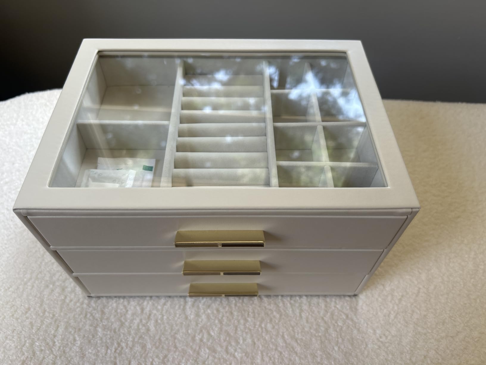 VLANDO Jewelry Box Organizer, 3-Layer Storage Drawers, Glass Window, Modern | Stylish Color-Blocked Design Metal Handle, Jewelry Storage Organizer for Rings, Earrings, Bracelets, Gift for Women Girls customer photo 1