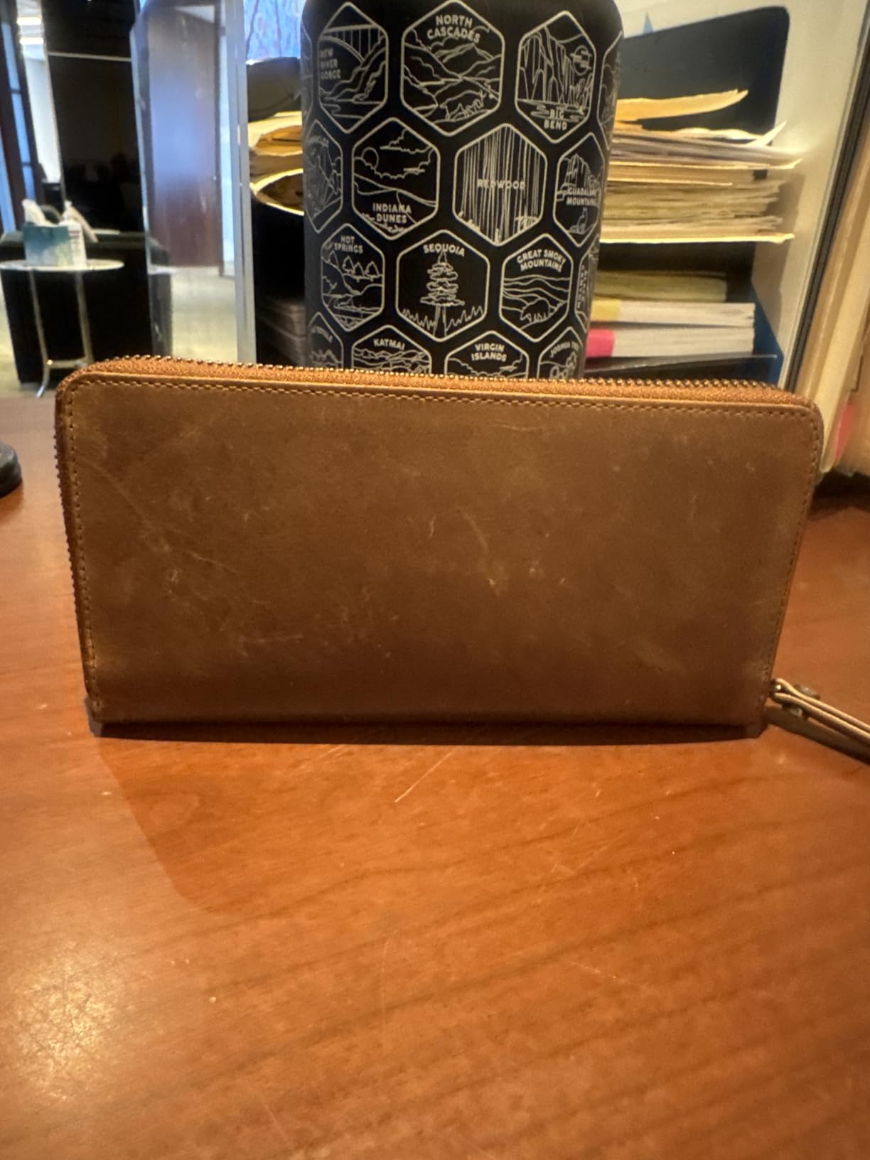 BERLINER BAGS Genuine Leather Zip Wallet Women Margo, Gift Box - Brown customer photo 2