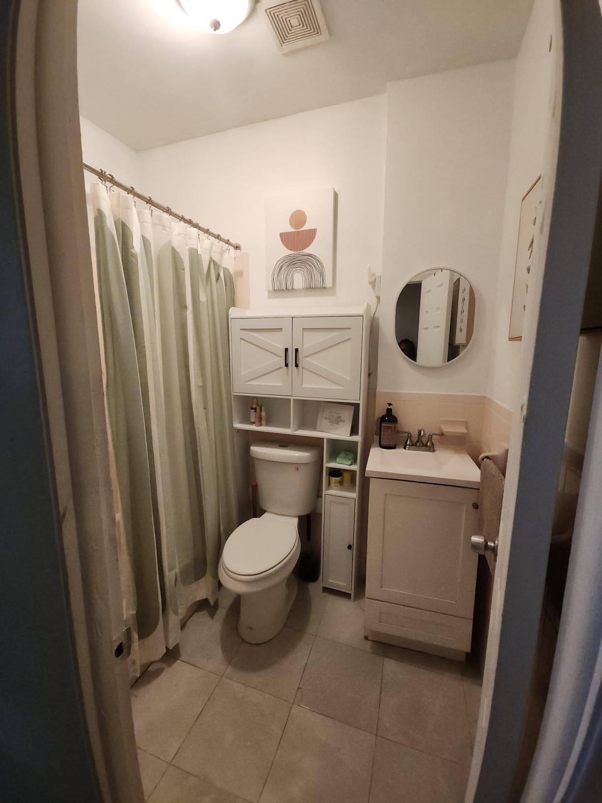 Homhedy Wooden Over The Toilet Storage Cabinet with Barn Door | Freestanding Bathroom Storage, Toilet Paper Holder, Adjustable Shelf, Space-Saving, Farmhouse Style, White customer photo 2