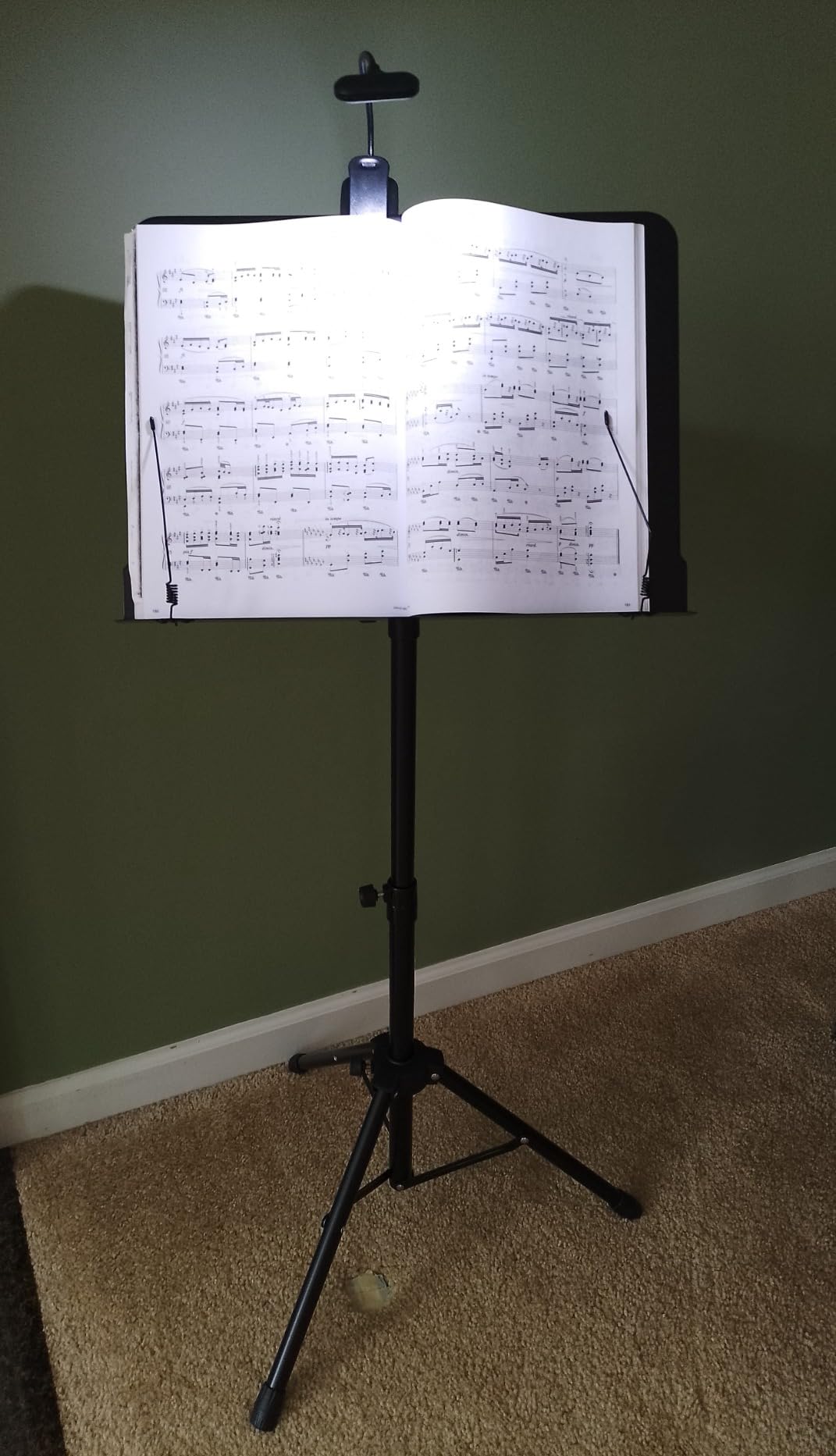 5 in 1 Dual-use Sheet Music Stand & Desktop Book Stand, Height Adjustable from 23.6-59 in, Folding Music Stand with Portable Carrying Bag, Sheet Music Folder & Rechargeable Music Stand Light customer photo 2